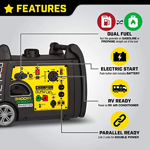 Champion 3400-Watt Dual Fuel RV Ready Portable Inverter Generator with Electric Start