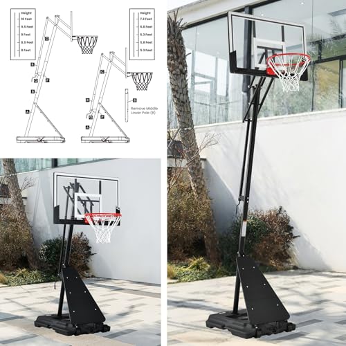 Image of Basketball Hoop, 44 /48 Inch Backboard Portable Basketball System, 10ft Stepless Regulation Adjustable Basketball Hoop Outdoor