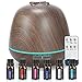 Humidificador Ultrasónico Difusor, 550ml Difusor de Aromaterapia con Juego 6 x 10 ml de Aceites Esenciales, Hogar Humidificador con Temporizador, Apagado Automático, 7 Colores de luz LED (Black)
