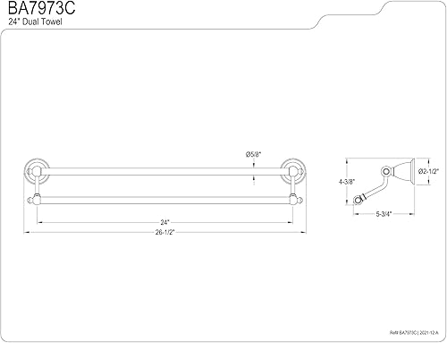 Miniatura 2 de Kingston Brass BA7973C - Toallero doble inglés, vintage, 24 pulgadas, cromo pulido