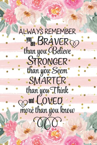 Always Remember You Are Braver Than You Believe Journal Lined Notebook Stronger Than You Seem Smarter Than You Think Loved More Than You Know: ... book inspirational quote for women girls