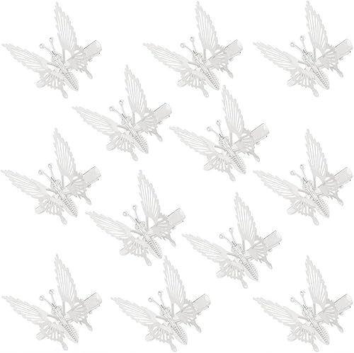 12 pinzas de mariposa plateadas para el cabello, pasadores de mariposa de metal en movimiento, pinzas de cocodrilo, accesorios retro de los años 90