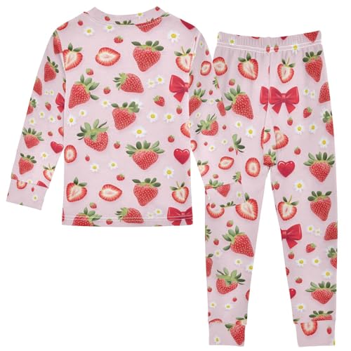 ALAZA Flower Blossom Floral Strawberry Pajamas Long Sleeve Sleepwear 2-Piece Pajama Set2