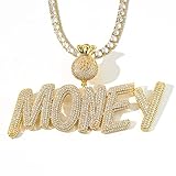 Iced Out Custom Chain Initial Name Necklace, Hip Hop Jewelry 14k Gold Silver Handmade nameplate with 4mm Tennis Chain, Personalized Stainless Steel Cuban Link necklace For Man and Woman (Gold)