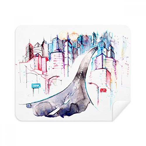 Téléphone cleaner tissu suède essuie-verre aquarelle bâtiment route 2Pcs