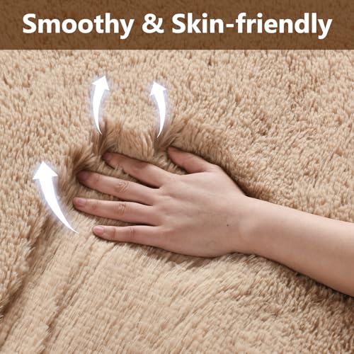 Bedroom Rugs Fluffy Neutral 4x6 Beige Area Rug, Modern Plush Non-Slip Soft Living Room Shag Carpet for Book Room Office,Coffee Stain Resistant
