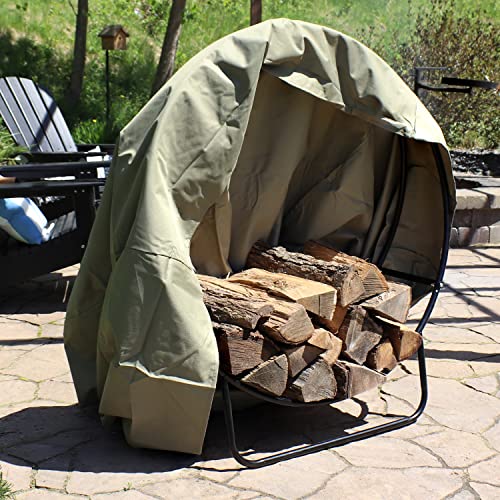 Sunnydaze Outdoor Firewood Log Hoop And Cover Set - 48-Inch Powder-Coated Steel Lumber Storage Rack And Khaki Weather-Resistant Heavy-Duty Protective Pvc Cover #TOP2
