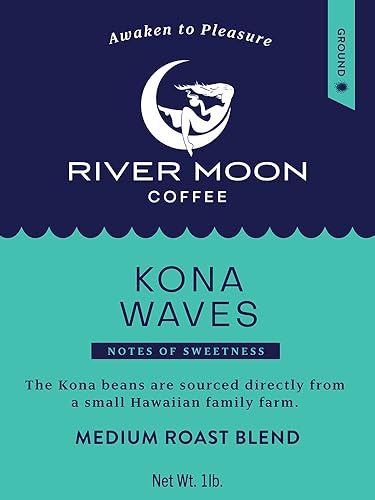 Miniatura 8 de River Moon Coffee, Café molido Kona, tostado medio, 16 onzas, mezcla hawaiana Kona Waves, cultivado de forma sostenible, 100% arábica