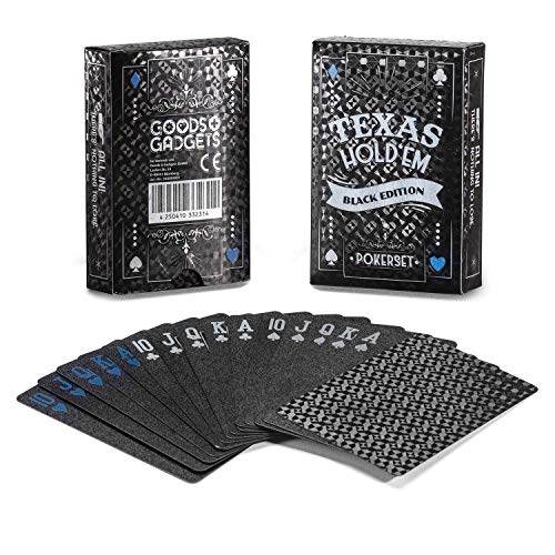 GOODS+GADGETS Pokerkarten - langlebige Spielkarten aus PVC Kunststoff, Poker Karten wasserfest, Knickfest (Schwarz)