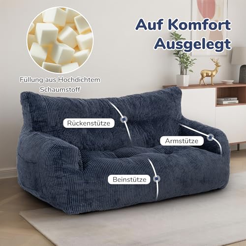 Pamapic Sitzsack, Sitzsack Erwachsene mit Füllung, Doppeltes Lounge Sessel mit Tragbarem Griff, Modernes Ergonomisches BeanBag, Indoor Sitzsäcke Stuhl für Wohnzimmer, Schlafzimmer, Spielzimmer, Blau
