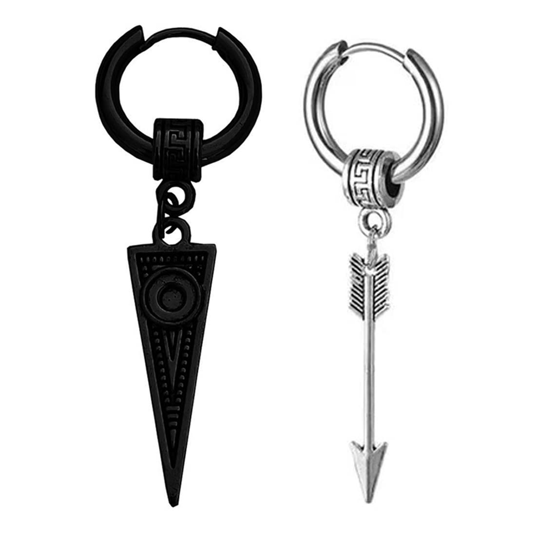 Hollow-Out Triangle Rock Arrowhead Huggie Ear Studs Punk Titanium Steel Silver Black Silver Stainless Steel Hoop Earrings For Men And Women-image-27