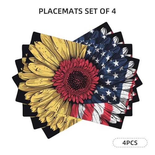 Set de table en lin isolant thermique avec motif floral drapeau jaune - 3