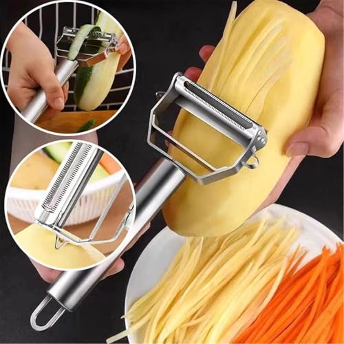 Image of SHOPPOFOBIX Pocket Knife, Kitchen Knifes Peelers for Fruit 2 in 1 Knifes and Peeler for Kitchen Travel Knifes with case Stainless Steel Bled (Premium Peeler)