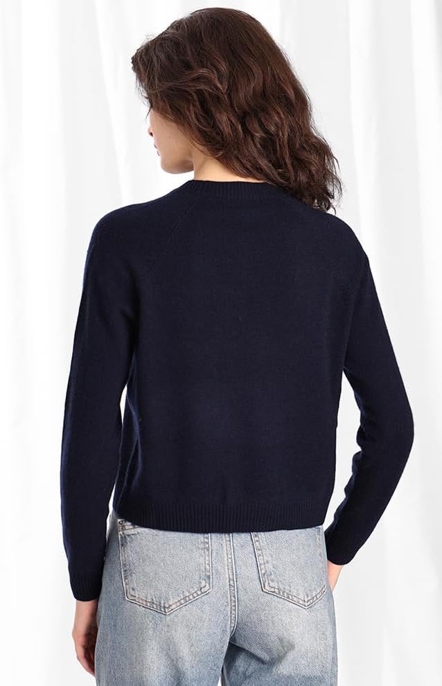 Minnie Rose Womens Long Sleeve Shrunken Crew Cashmere Sweater - Image 3