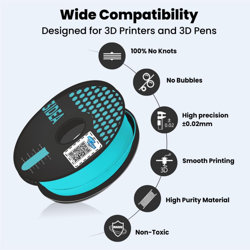 Image of 3Idea Premium PLA+ Cyan 3D Printer Filament 1.75mm Dimensional Accuracy + /- 0.03mm Net Weight- 1 KG