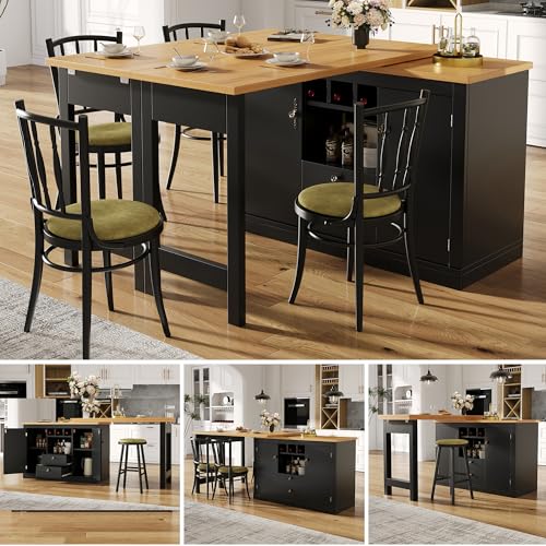 Sapgaks Table de Bar Extensible avec Rangement et Rotation à 360°, Table à Manger Longueur Réglable de 120 à 180 cm, Desserte Îlot de Cuisine Buffet pour...