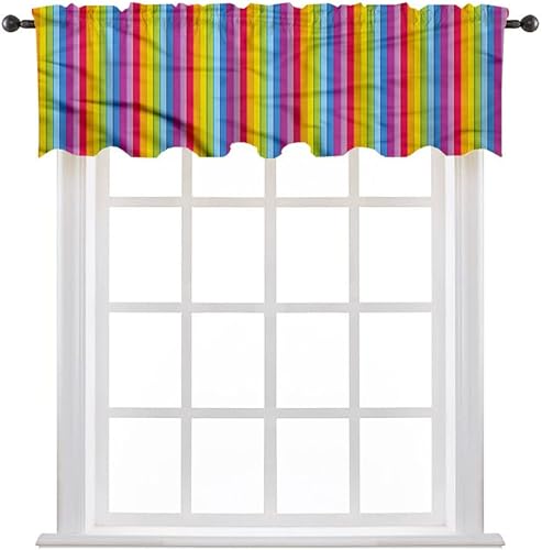 Cortinas de cenefa, cortinas de cenefas coloridas para estar, rayas de colores arcoíris, 50 pulgadas de ancho x 18 pulgadas de largo, dormitorio,