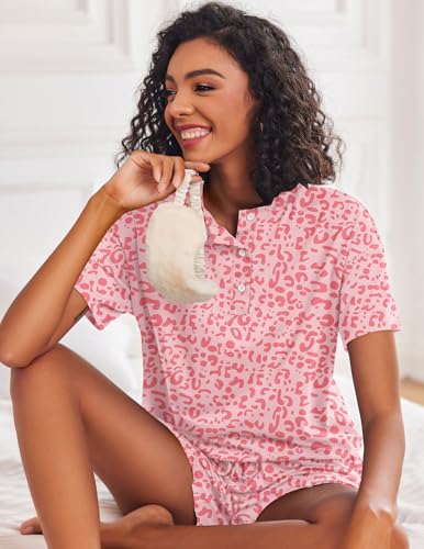 Image of Ekouaer Pajamas Set for Women Short Sleeve Lounge Set 2 Piece Loungewear PJs Soft Cute Lightweight Sleepwear