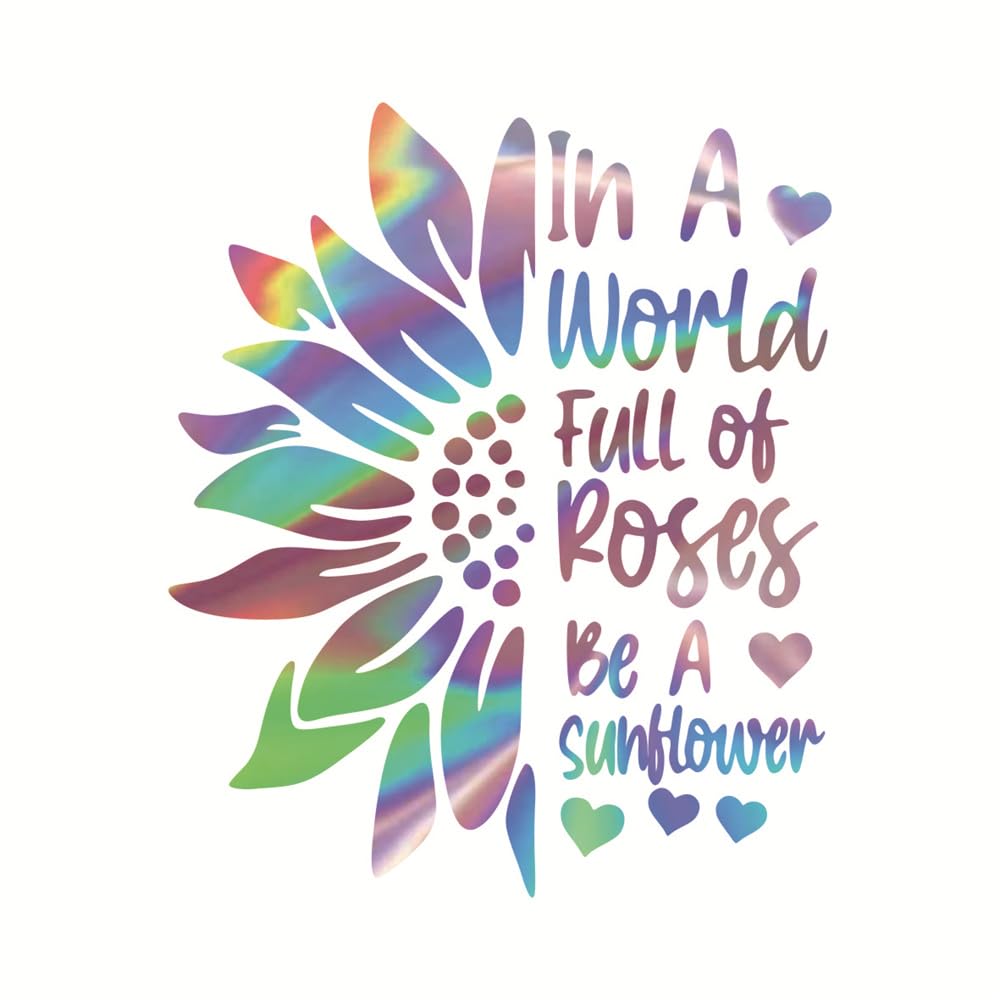 in a World Full of Roses be a Sunflower Decals for Car Truck SUV Rear Window Boat Decals Sunflower Hippie Car Sticker Decal (L#, Laser)