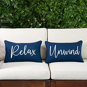 Hofdeco Porch Patio Indoor Outdoor Lumbar Pillow Cover ONLY for Backyard, Couch, Sofa, Navy Blue Relax Unwind, 12x20, Set 03-0411-D 0 Hofdeco Porch Patio Indoor Outdoor Lumbar Pillow Cover ONLY for Backyard Couch Sofa Navy Blue Relax Unwind 12×20 Set 03 0411 D 0