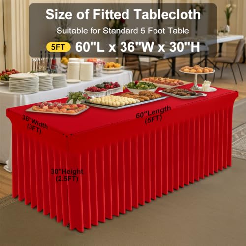 Image of Smiry Spandex Elastic Fitted Table Cloth Skirt for 5FT Rectangle Table | Stretch Washable Table Cloth, Banquet Table Cover for Wedding, Party, Indoor & Trade Shows, (Red, 60Lx36Wx30H)