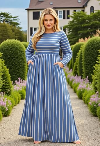 Image of Nemidor Plus Size Maxi Dress for Curvy Women Fall Casual Loose Long Sleeve Dresses with Pocket 14-26