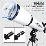 Telescope-80mm-Aperture-600mm-Astronomical-Portable-Refracting-Telescope-Fully-Multi-coated-High-Transmission-Coatings-AZ-Mount-with-Tripod-Phone-Adapter-Wireless-Control-Carrying-Bag-Easy-Set-Up