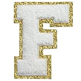 Lyvur Letter Patches Iron on 3Pcs Chenille Letters for Jackets Varsity Letters Patches Letterman Glitter Patches Iron on Letter White F