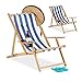 Relaxdays Chaise pliante lot de 2 en bambou tissu chaise de jardin balcon plage porte boissons porte verre, bleu