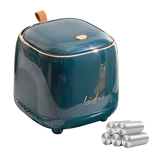 Mini bote de basura para encimera con 5 rollos de bolsas de basura, bote de basura con tapa tipo prensa, dispensador de basura de 0.5 galones1.5 Mini bote de basura para encimera con 5 rollos de bolsas de basura, bote de basura con tapa tipo prensa, dispensador de basura de 0.5 galones1.5