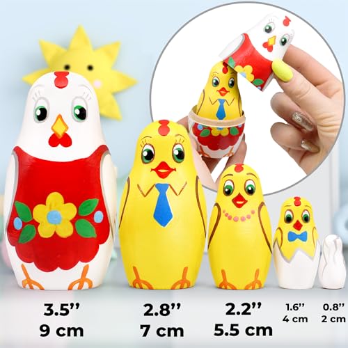 Figurines de poulet russe Matriochka AEVVV 5 pièces en bois