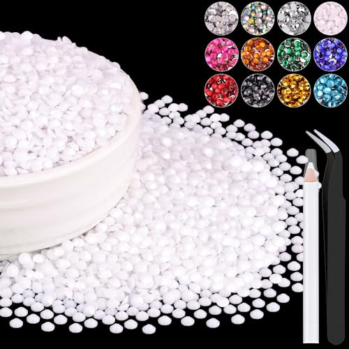 8000PCS 3mm Resin Rhinestones Bulk for Crafting (White) Flatback Bedazzling Crystals for Crafts DIY Nail Decoration Gems Charms for Tumbler Shoes Clothing Fabric with Pickup Pen and Tweezers