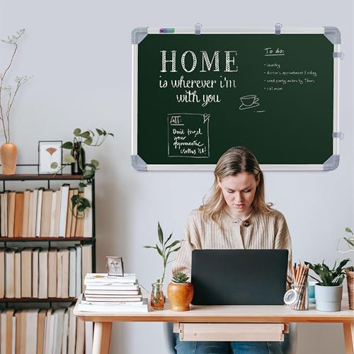 Image of Eduway 2x2 Feet Kunj Non-Magnetic Double-Sided Chalk Board & White Board (Combo Pack) with 1 Wooden Duster, 2 Chalk Holders, 10 Non-Dust Chalk Sticks for Kids, School, Teaching, (59x59 Cms) - Green