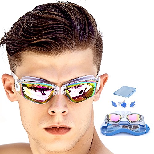 GAOGE Swimming Goggles No Leaking Anti Fog UV with Nose Clip, Ear Plugs Protection Case