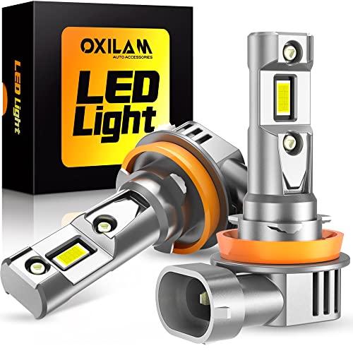OXILAM 2023 Upgraded H11 LED Headlight Bulbs, 16000LM 400% Brighter 1:1 Size, 6500K Cool White Wireless H9 H8 LED Bulb, Canbus Halogen Replacement Plug and Play, Pack of 2