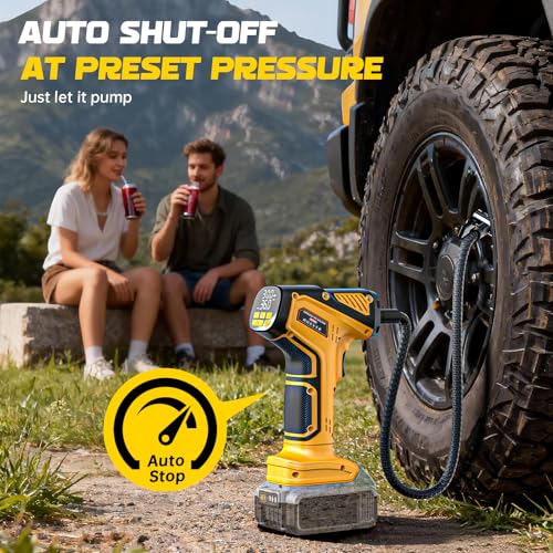 Image of DIYtoolifz Cordless Tire Inflator Air Compressor Compatible with Dewalt 20V Battery (Tool Only), 150 PSI Portable Car Air Pump with Digital Pressure Gauge, Automatic Shut Off, LED Light