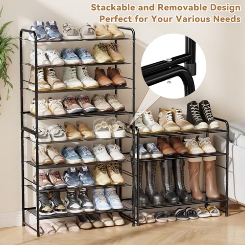 Image of Shoe Rack, 4 Tier 27 inch Wide Metal Mesh Shoe Organizer for Closet Holds up to 12-15 Pairs, Stackable, Black