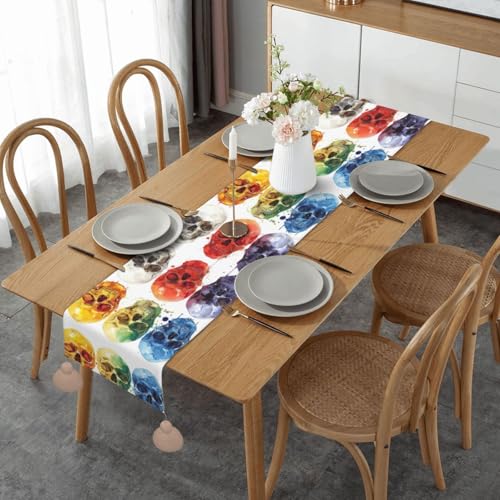 Chemin de table imprimé crânes colorés pour salle à manger et table basse - 2