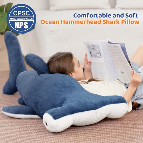 Image of Tezituor 43.3 inch Giant Hammerhead Shark Stuffed Animal, 4ft Large Stuffed Hammerhead Shark Plush Ocean Toys, Realistic Gray Shark Plush Pillow for Girls Boys