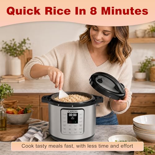 Image of Silver 8 Quart Pressure Cooker, 1200W Multi-Function Cooker with Saute, Steam, Yogurt & Sterilize Functions Dishwasher Safe & Secure Venting.