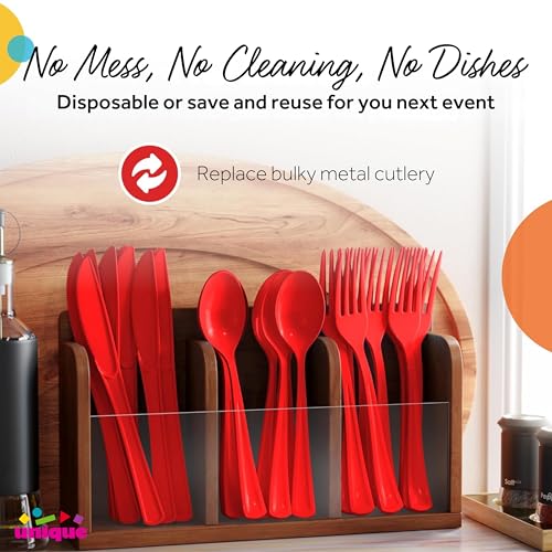 Couverts en plastique rouge de table jetable pour simplifier vos buffets - 5