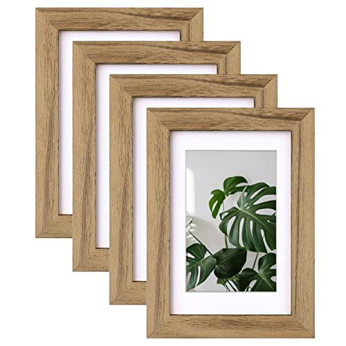 EGOFINE 6x4 Photo Frames Set of 4, 100% Solid Wood Frames with Acrylic Glass