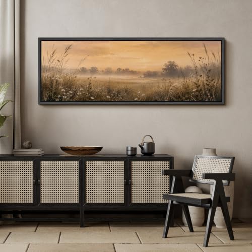 Image of MUDECOR Large Framed Canvas Print Wall Art Meadow Sunset for Living Room