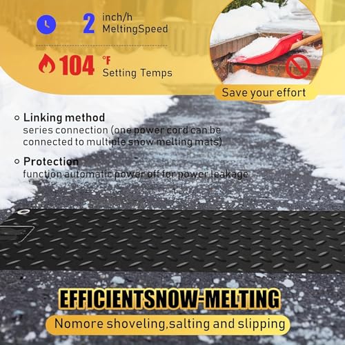 ANSIKE Heated Snow Melting Mats for Doorways- Outdoor Heated Mats- Non-Slip Electric Heated Foot Mats for Winter Snow Removal- Heated Snow Melting Mat for Stairs garages Driveway (30in x 48in)