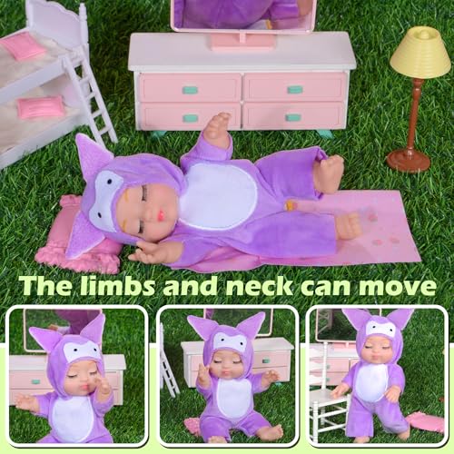 Set 4 muñecas bebé 7 pulg. con disfraces animalitos miniatura 6