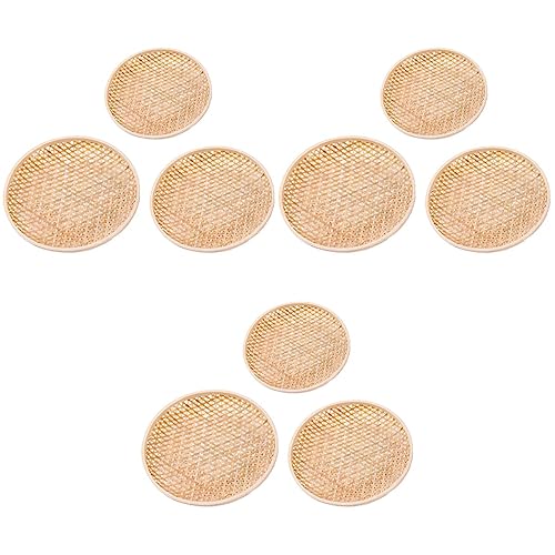 Cabilock 9 pcs Decor Pantry Plate Weaving Bread Baskets Natural Basket Snack Traditional Drying Bamboo Shallow Wood Home Holder Decoration Chinese Container Cake Tray Decor, Breakfast