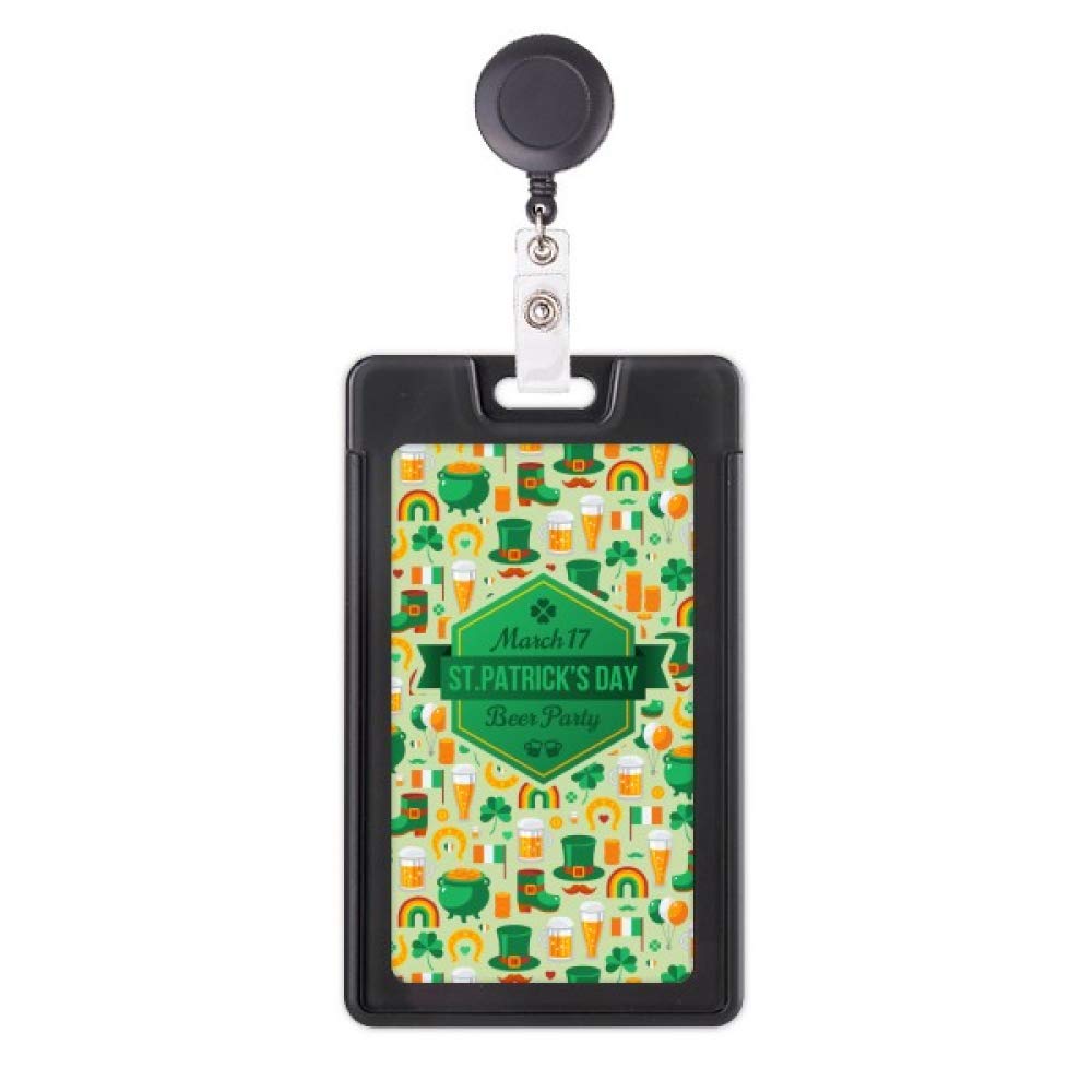 Porte-badge rétractable robuste avec motif trèfle arc-en-ciel