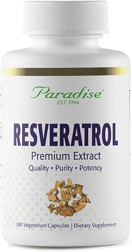 Paradise Herbs Suplemento de resveratrol, 100% concentrado naturalmente, vegano, sin OMG, sin gluten, 180 cápsulas vegetarianas