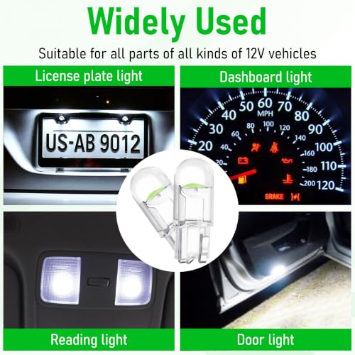 Image of ecocstm 30 PCS Car 194 LED Bulbs, 168 2825 W5W T10 Wedge COB LED Replacement Bulb, Error Free Interior Bulb for Dashboard Light, Dome Lights (Green)