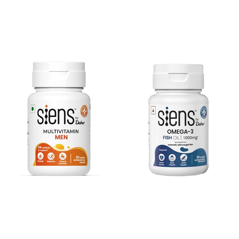 Siens By Dabur Multivitamin for Men-30 tablets | Enriched with 34 nutrients to Support Overall Health, Energy, Stamina & Muscle Function & Omega-3 Fish Oil Capsules 1000mg - 30 softgels| Supports-image-25